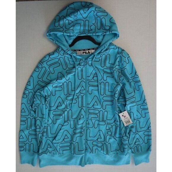 Fila SX211151 Women's Sz 1X Curacao Blue/Black Printed Full Zip Hooded Jacket - Picture 9 of 13